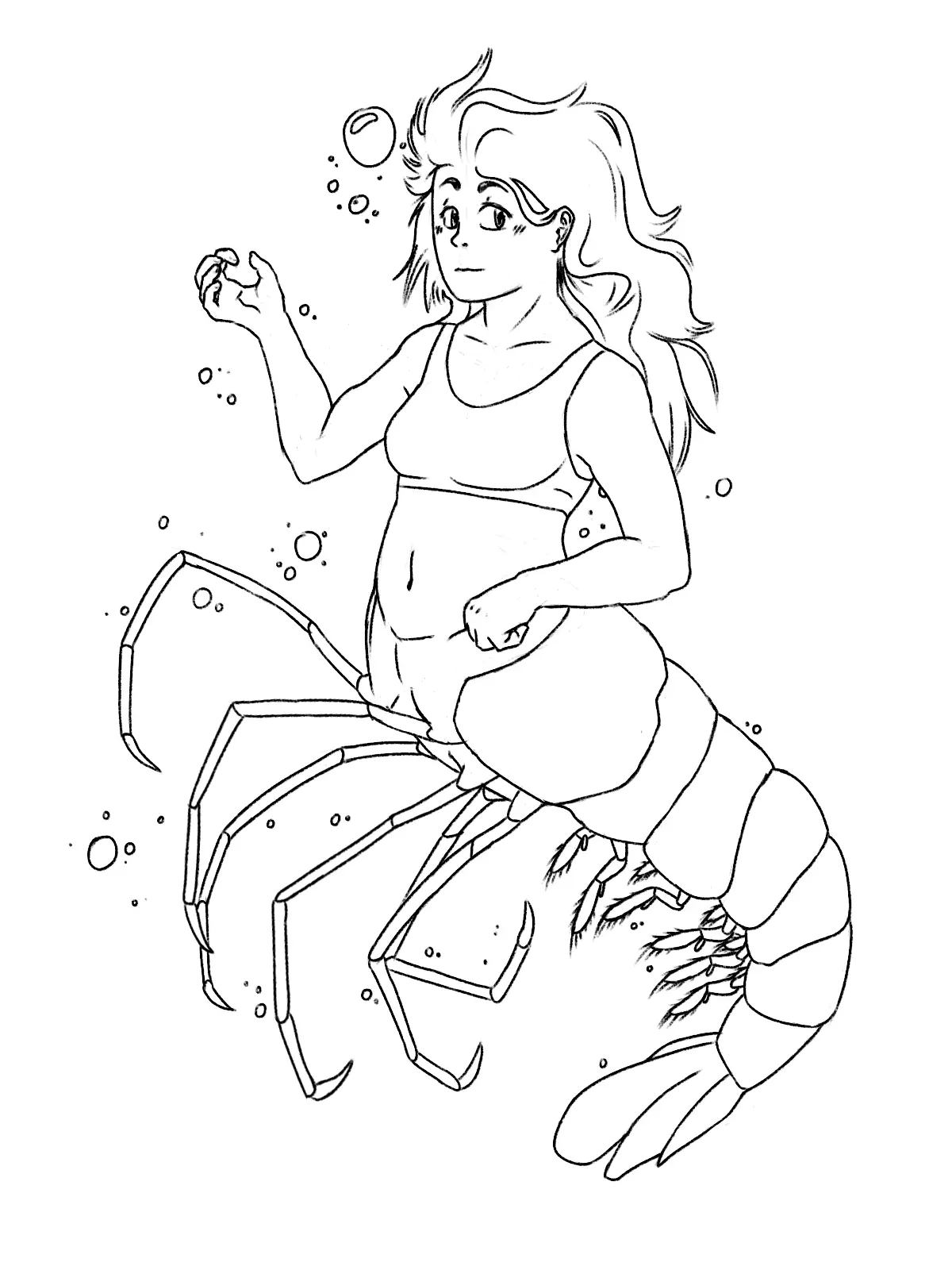 A Mermaid-like creature, a woman with the lower body of a shrimp instead of legs.