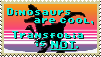 Theropod silhouette in vaporwave background, 'Dinosaurs are cool, Transfobia is not'.