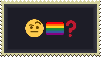 Raised eyebrows face, rainbow flag and interrogation point emojis, in that order.