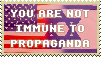 A mix of the USA flag with the Israel flag, 'you're not immune to propaganda'.