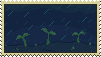 Animation of a rainy night with plants sprouting in the foreground.