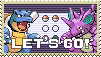 Blastoide and Nidoking side by side with 'Let's go!' written on top.