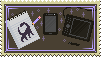 Drawing of a notebook, a cellphone and a drawing tablet side by side.